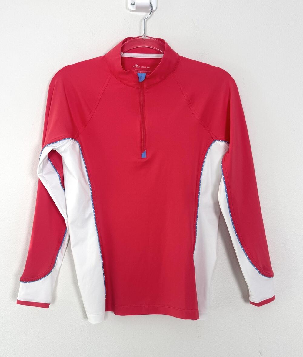 Peter Millar Shirt Womens Small 1/4 Zip Pink White Golf Long Sleeve